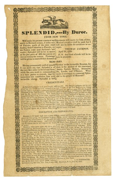 Zertifiziert von Duroc, Brooklyn, N.Y., 3. Juli 1832 von J.S. Sneddacer